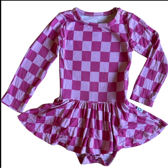 Dreamy Zzz Kids Bamboo Pink Checker Twirl Dress with Bodysuit girls size 12-18M - Picture 1 of 4